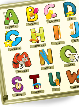 Alfabet. Projekt i ilustracje puzzli dla dzieci. Importer drewnianych zabawek dla dzieci  
