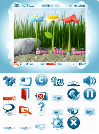 Projekt layoutu ekranu i nawigacji programu komputerowego dla dzieci.   